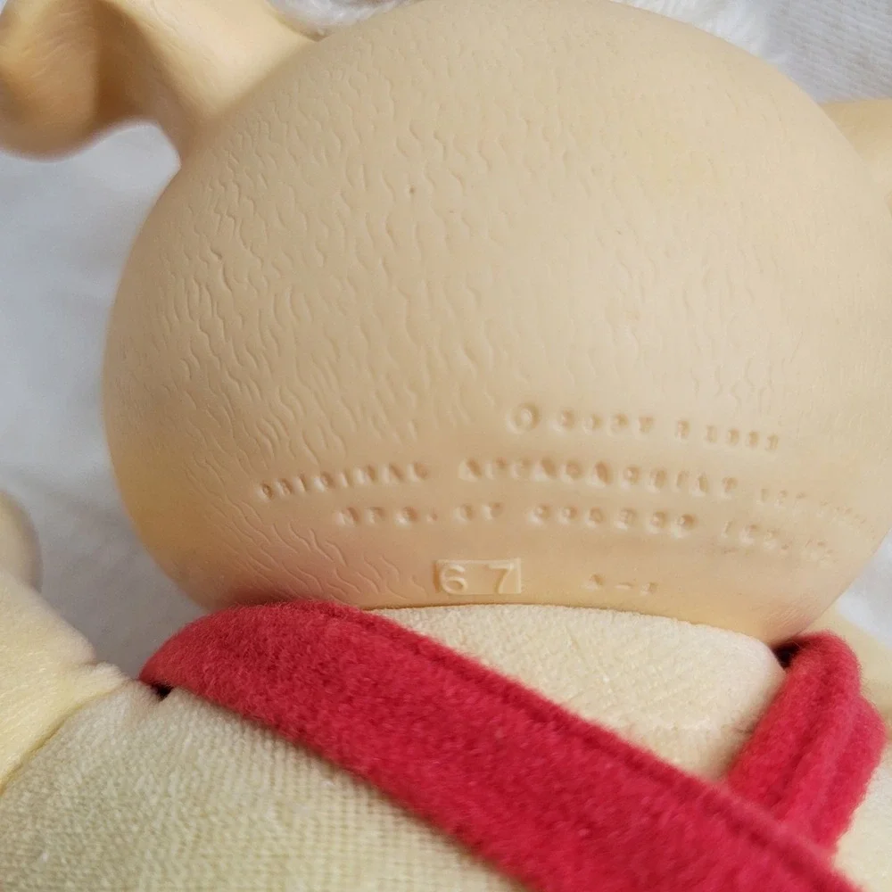 VTG 1985 Cabbage Patch Kids Koosas Plush Pet Dog Tan Cream Vinyl Head Red Romper